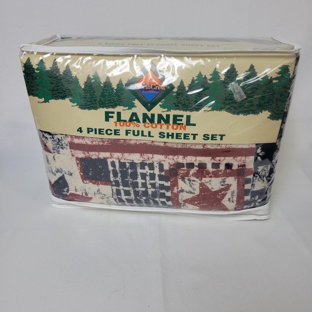 North Crest 4 Piece Full Flannel Sheet Set - Brand New - Vintage - 100% Cotton